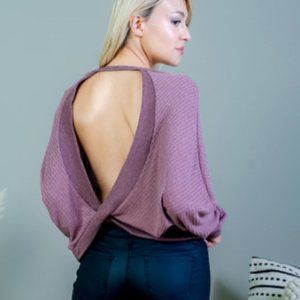 ⭐️2 for $17 Long Sleeve Waffle Knit Crop Top Sweater Open CrissCross Draped Back